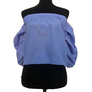 Blue White Striped off the shoulder top white flared Forever 21 Size S Summer